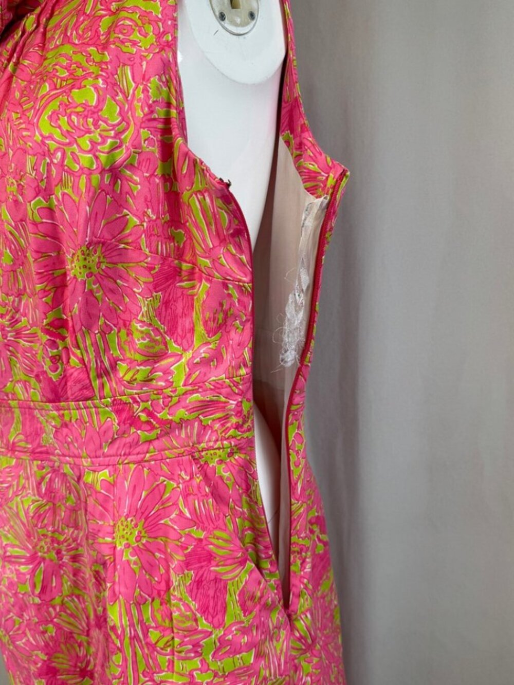 Lilly Pulitzer Midi Pink Green Floral Cotton Lined Shift Dress Size 12 - Picture 10 of 16
